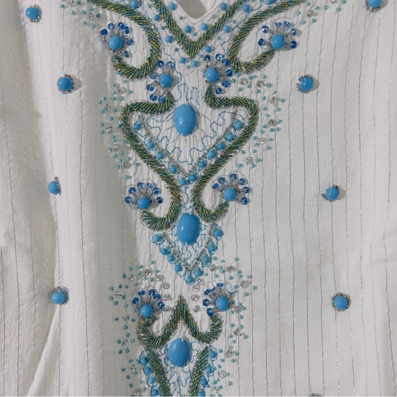 Boston Proper Embellished Tunic White with Turquoise Baubles ~ M NWT - Picture 3 of 12